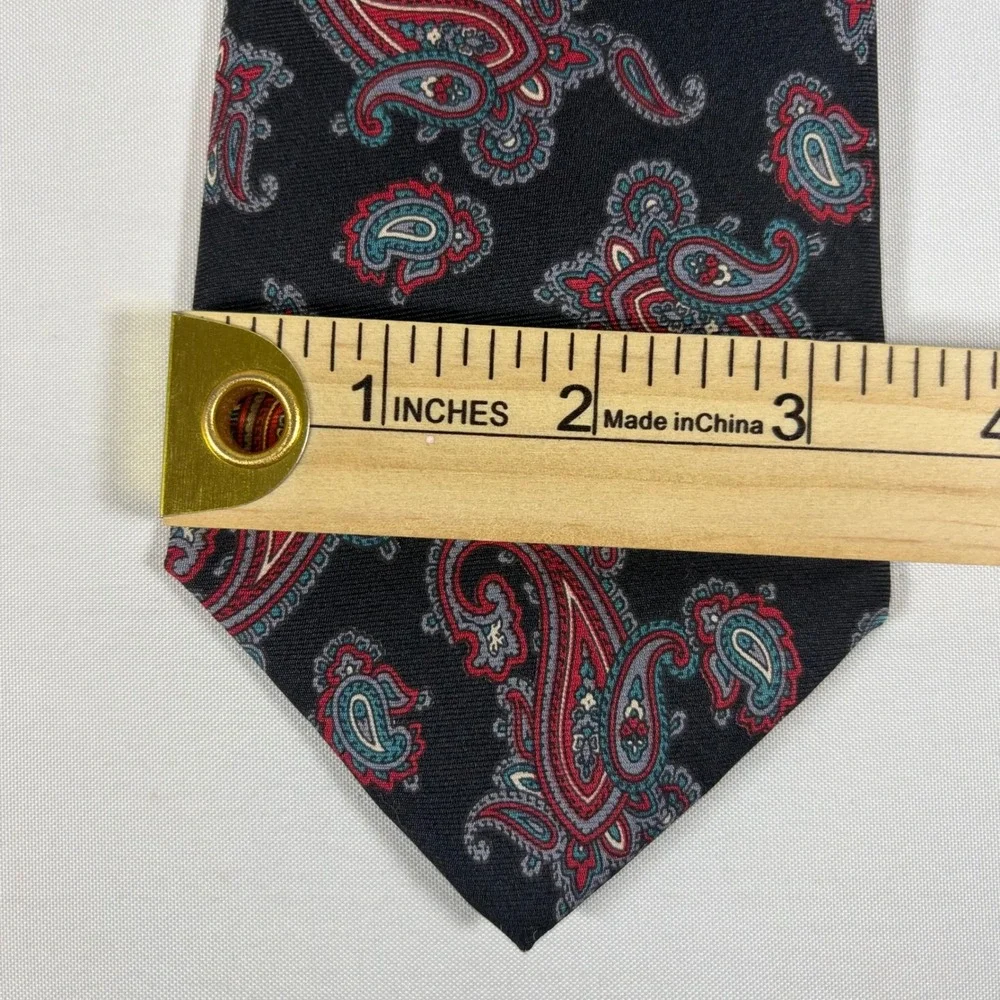 Christian‎ Dior Vintage 90s Silk Paisley Tie Red Teal Black Preppy Dark Academia
